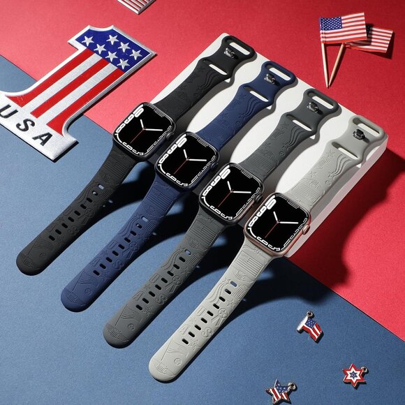 4 Pack America Flag Engraved Bands Compatible with Apple Watch Band 40mm 41mm 38 - Picture 2 of 8